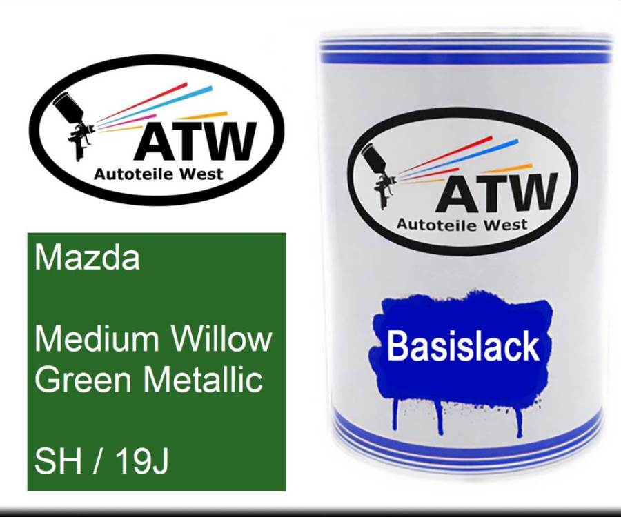 Mazda, Medium Willow Green Metallic, SH / 19J: 500ml Lackdose, von ATW Autoteile West.